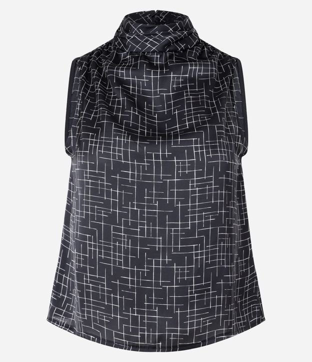 Blusa Satinada con Cuello Alto Drapeado y Estampado Geométrico 6