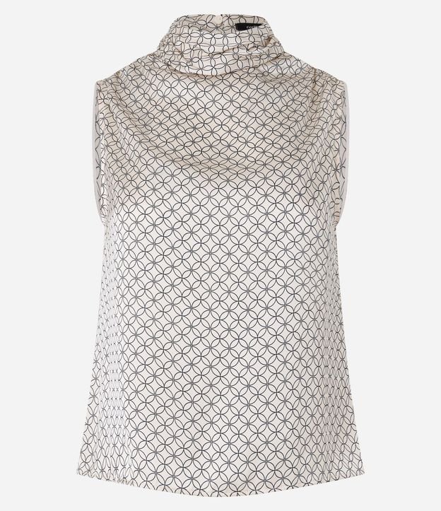 Blusa Satinada con Cuello Drapeado y Estampa Geométrica