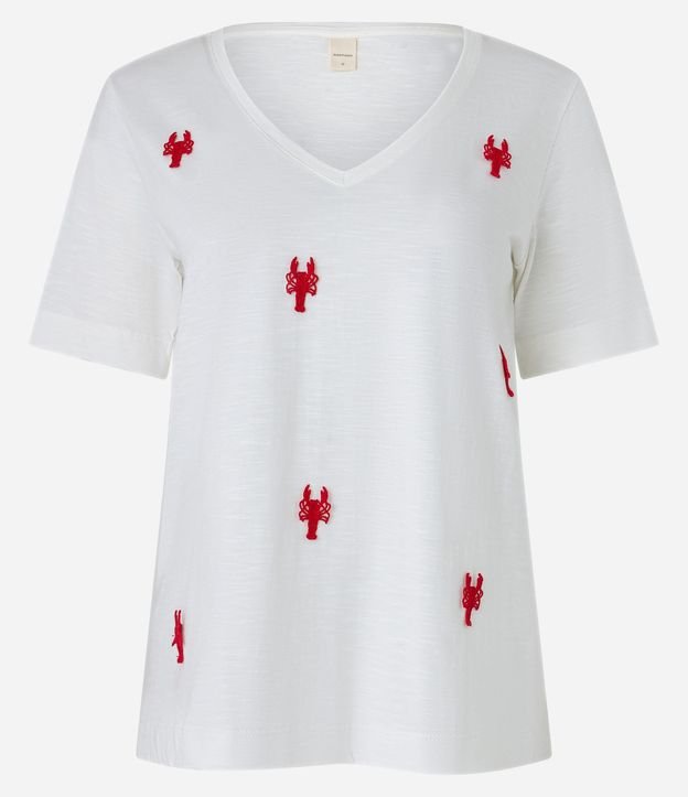 Blusa en Flamé con Cuello V y Bordado de Langostas