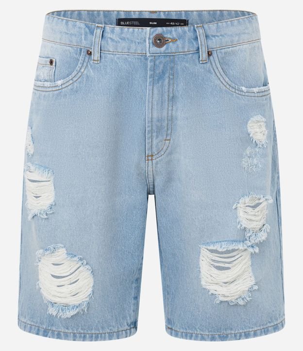 Bermuda Slim en Jeans Denim Destroyed y Bajo a Hilo