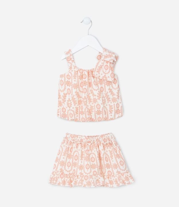 Conjunto Infantil en Laise con Blusa Balonê y Lazo en el Hombro - Talle 1 a 5 años 2