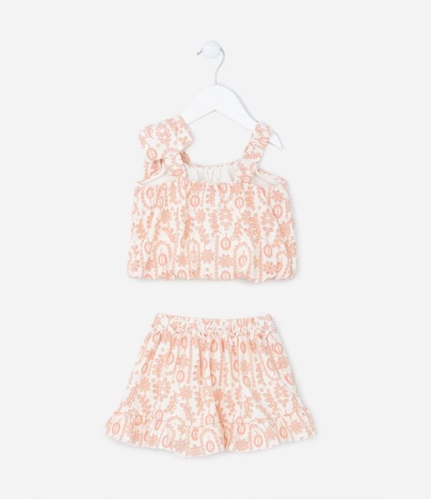 Conjunto Infantil en Laise con Blusa Balonê y Lazo en el Hombro - Talle 1 a 5 años 4