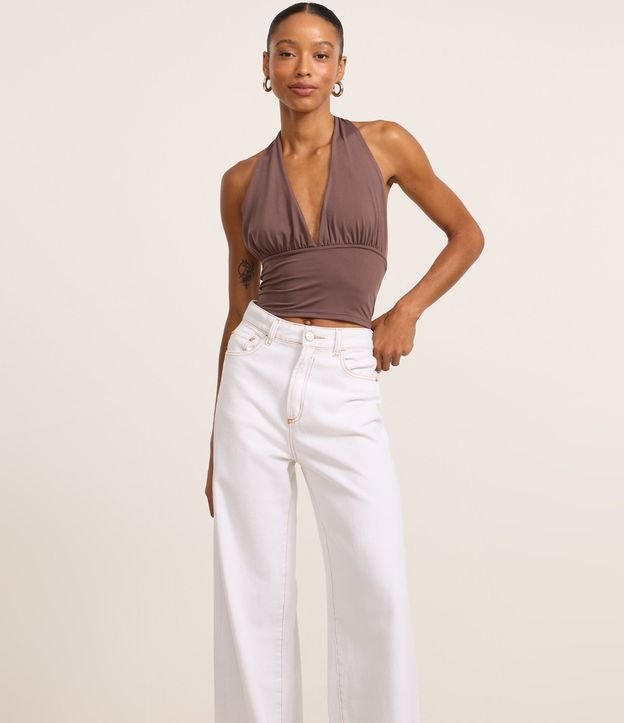 Pantalón Wide Leg en Sarga con Pespontos Contrastantes 2