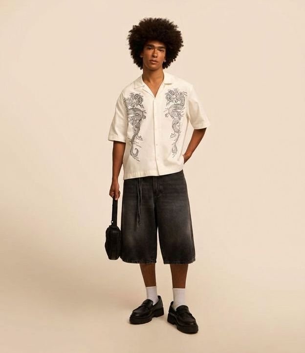 Bermuda Jorts Super Baggy en Jeans con Cinturón Lazo