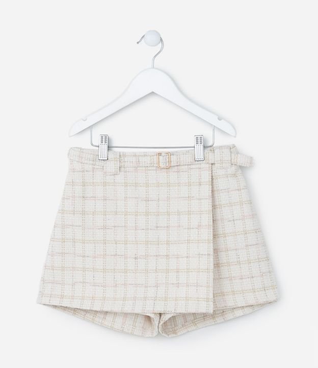 Short Pollera Sobre Infantil en Tweed con Estampa de Cuadros - Talle 5 a 14 años