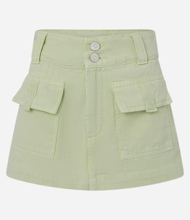 Short Pollera en Sarga con Botones Dobles y Bolsillos Cargo
