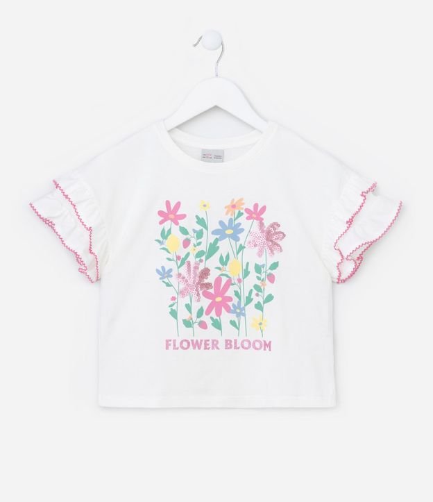 Blusa Corta Infantil con Volados y Estampa Floral - Talle 5 a 14 Años