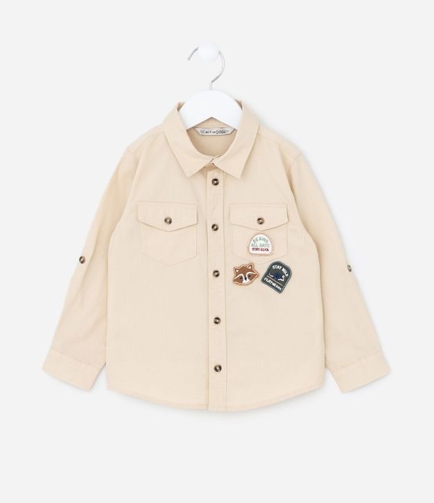 Camisa Infantil en Sarga con Patches Zorro y Dino - Talle 1 a 6 años
