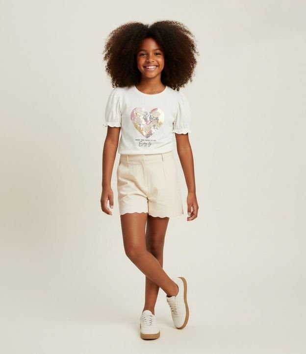 Blusa Infantil con Manga Abullonada y Bordado en Lentejuelas - Talle 5 a 14 años