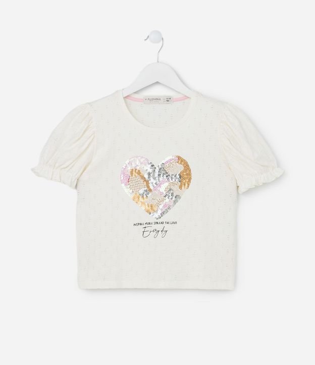 Blusa Infantil con Manga Abullonada y Bordado en Lentejuelas - Talle 5 a 14 años