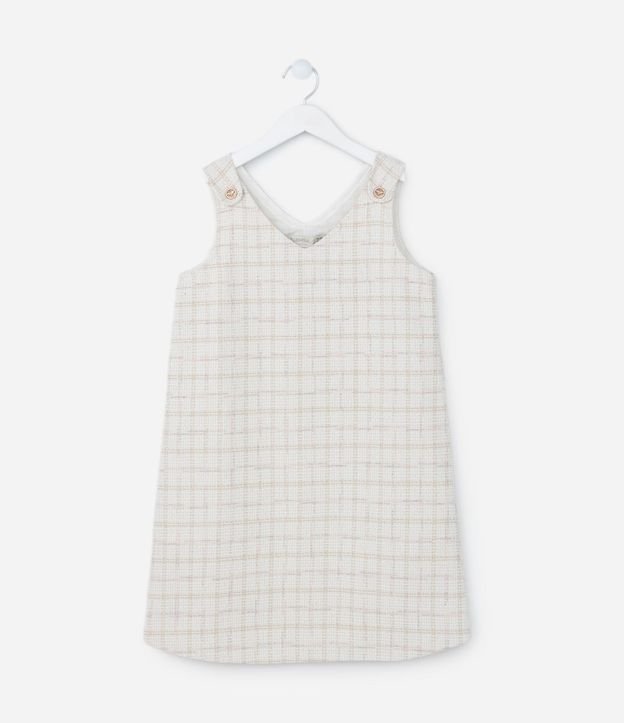Vestido Infantil en Tweed de Cuadros con Botones de Strass - Talle 5 a 14 años