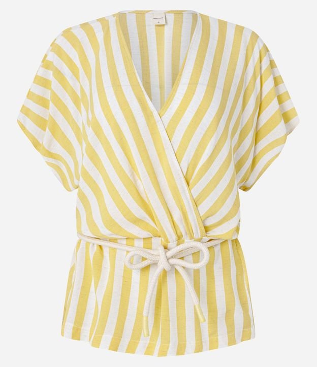Blusa en Viscolino Rayada con Cinturón Cuerda 5