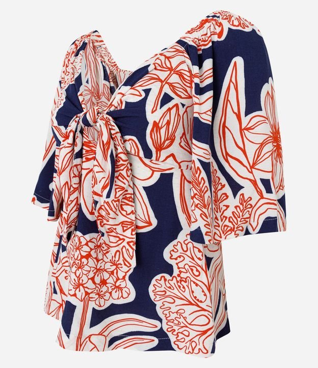 Blusa en Viscolino con Nudo y Follajes Estampadas 7