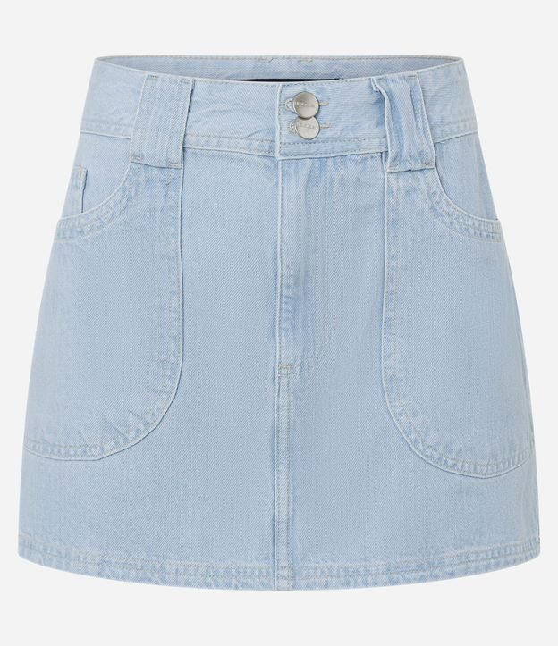 Pollera Corta en Jeans con Trabillas Largos y Botones Duplos 4