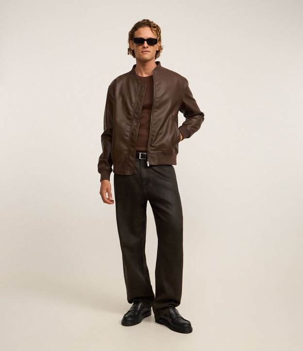 Campera en Pu con Cremallera Delantero y Cuello Alto 2