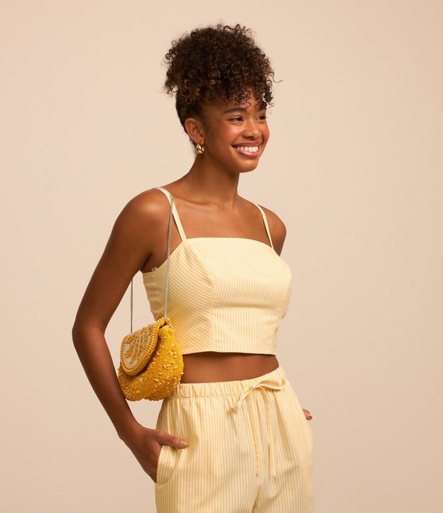 Blusa Cropped en Tricolina Rayada con Hilo Teñido
