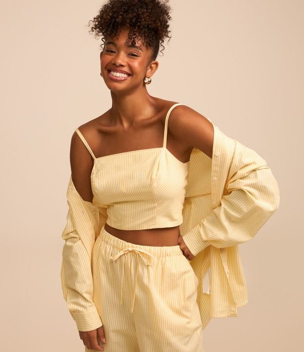 Blusa Cropped en Tricolina Rayada con Hilo Teñido 6