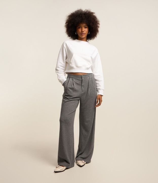 Pantalón Wide Leg en Algodón con Rayas de Riscas de Giz 1