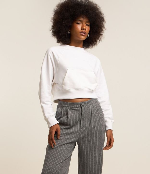 Pantalón Wide Leg en Algodón con Rayas de Riscas de Giz