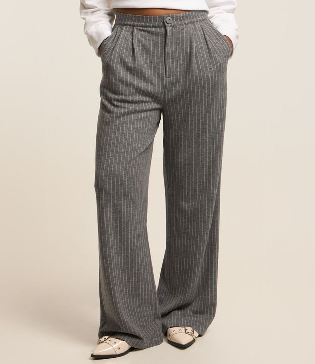 Pantalón Wide Leg en Algodón con Rayas de Riscas de Giz 5