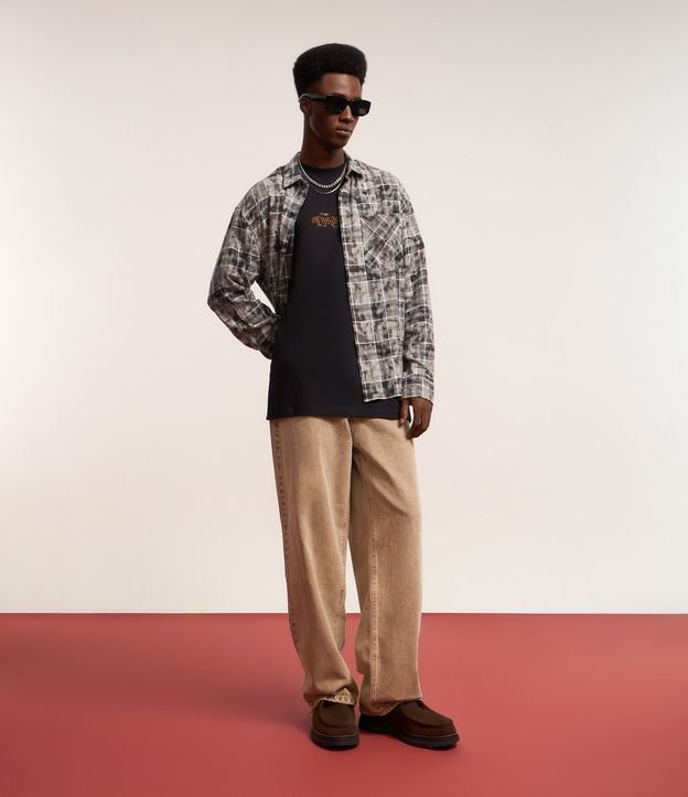 Camisa Comfort en Franela con Estampa de Cuadros con Bolsillo
