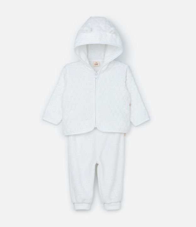 Conjunto Infantil con Capucha y Textura de Lunares - Talle 0 a 18 meses