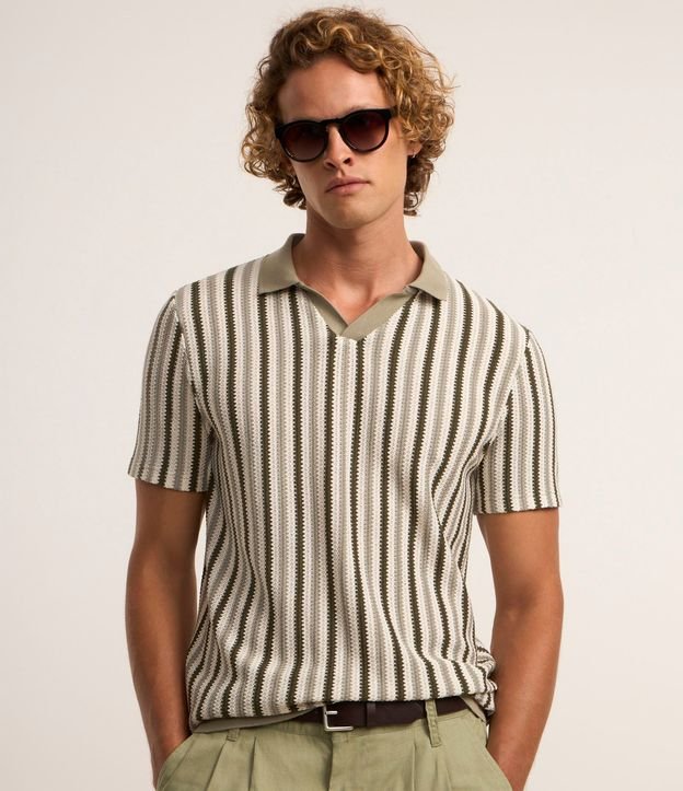 Remera Polo Regular con Textura y Rayas
