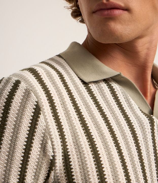 Remera Polo Regular con Textura y Rayas 3