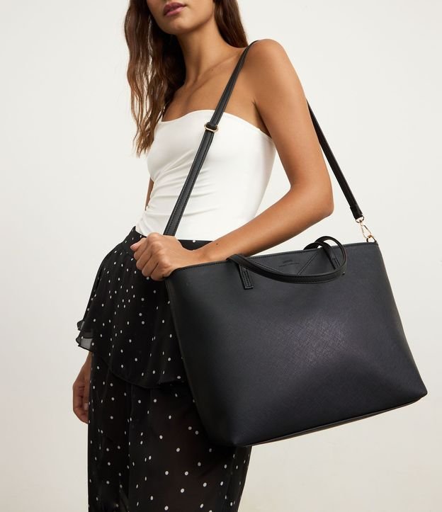 Cartera Shopper Grande en PU Textura Safiano con Bretel Largo
