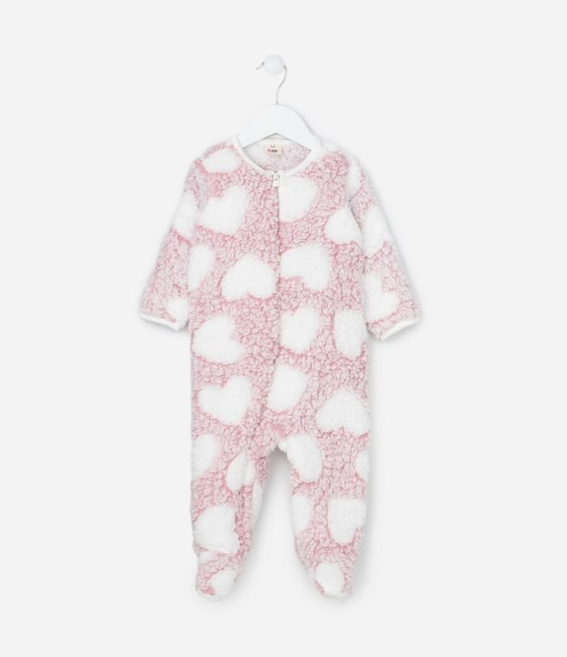Mono Infantil en Fleece con Estampa de Corazones - Talle 0 a 24 meses