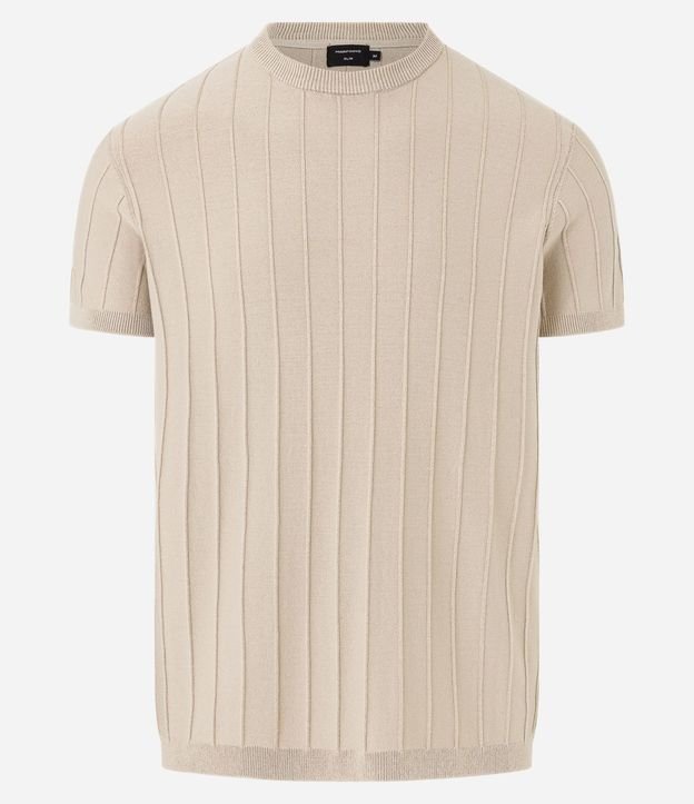 Remera Slim en Viscosa con Textura de Rayas y Manga Corta 5