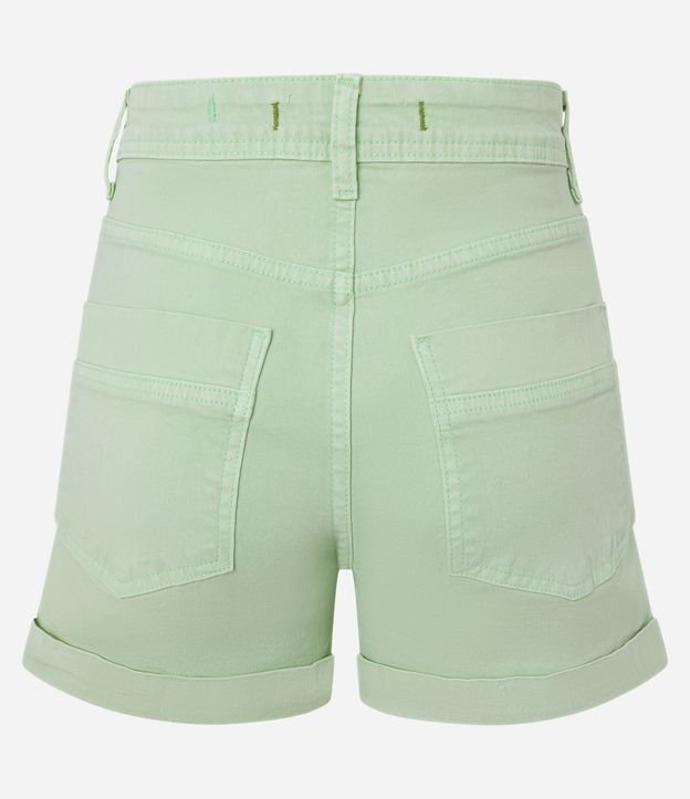 Short en Sarga con Cintura Alta y Bajo Plegado 7