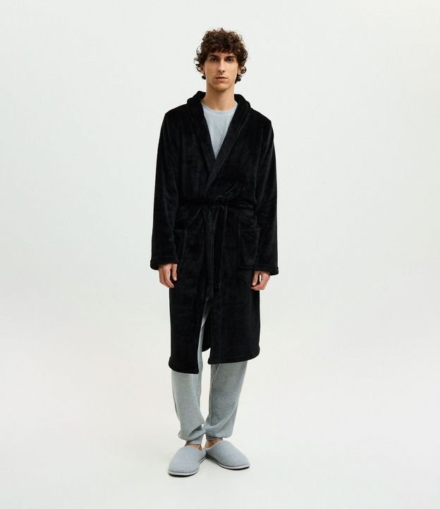 Bata de Baño en Fleece con Lazo y Bolsillos