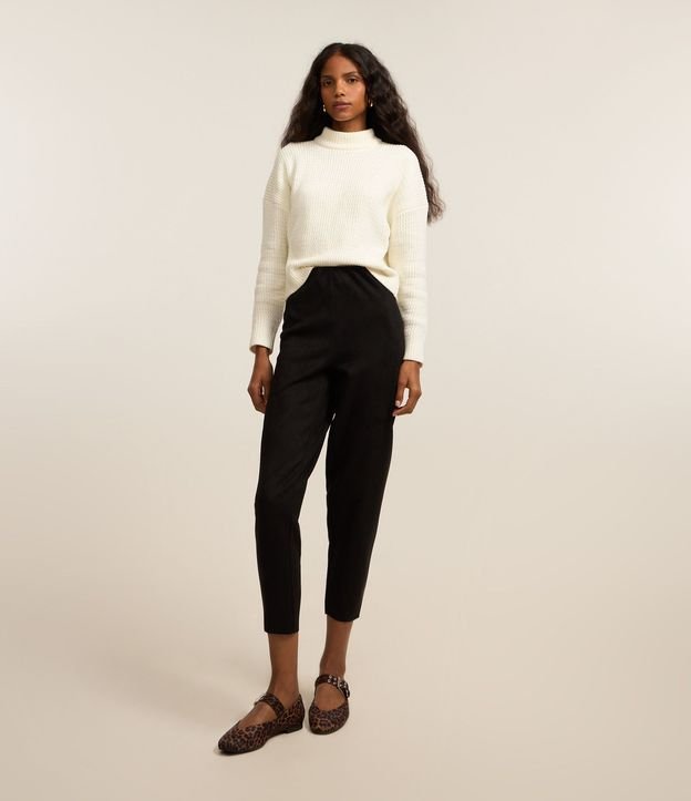 Pantalón Legging en Suedine y Cremallera Lateral