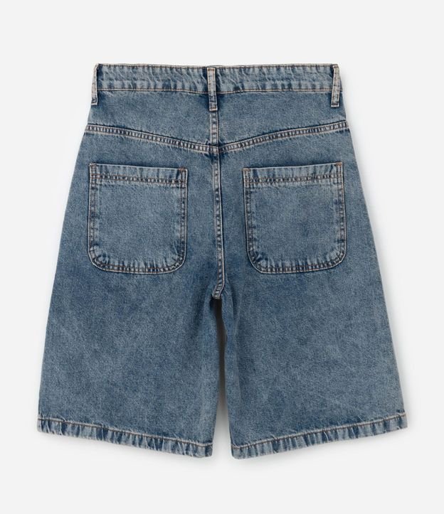 Bermuda Baggy Jeans con Pespunte Contrastante