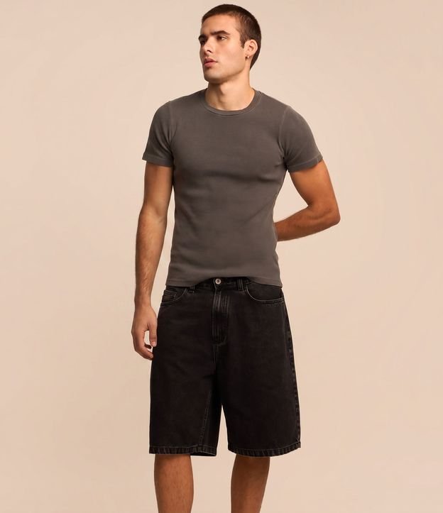 Bermuda Baggy Jeans con Pespunte Contrastante