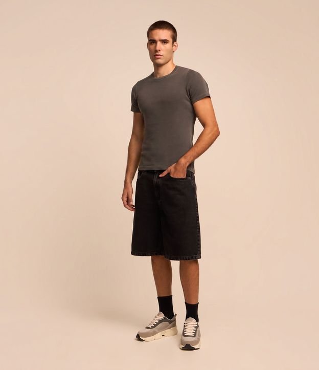 Bermuda Baggy Jeans con Pespunte Contrastante 2