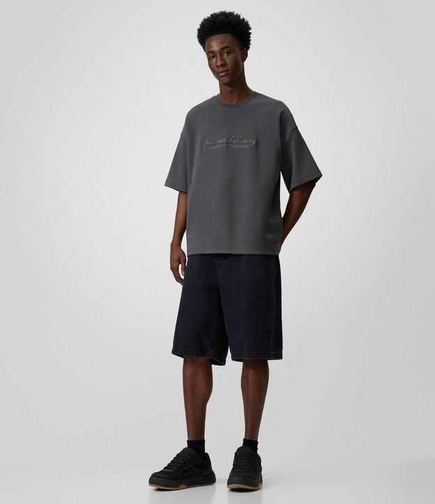 Bermuda Baggy Jeans con Pespunte Contrastante 1