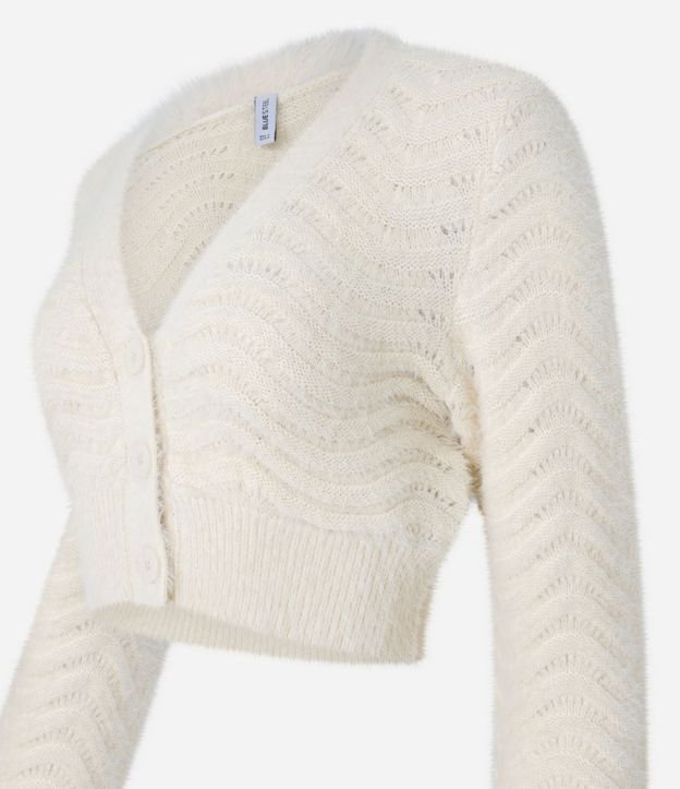 Cardigan Cropped con Pelito y Punto Ondulado 7