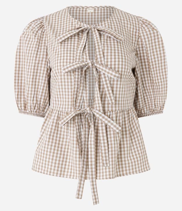 Blusa en Tricolina de Cuadros Vichy con Manga Abullonada 6