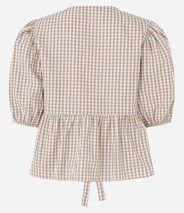 Blusa en Tricolina de Cuadros Vichy con Manga Abullonada 7