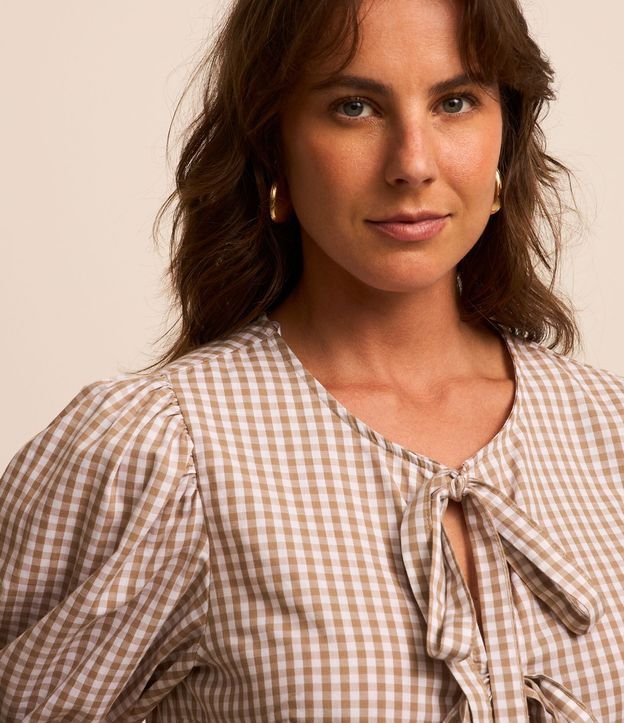 Blusa en Tricolina de Cuadros Vichy con Manga Abullonada 5