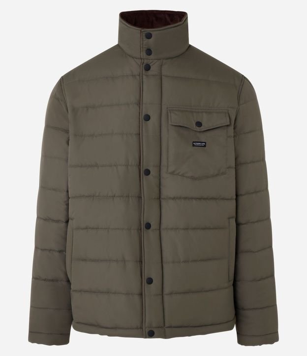Campera Puffer con Cuello Alto Aterciopelada y Bolsillo Cargo 7