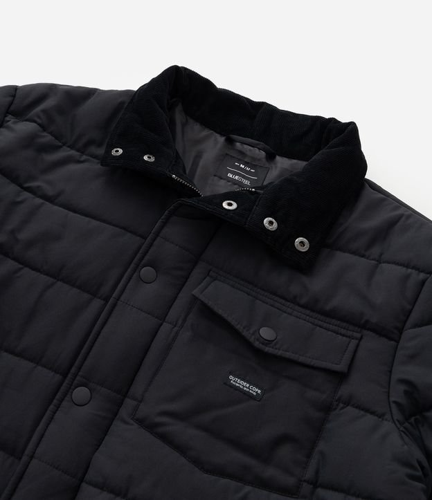 Campera Puffer con Cuello Alto Aterciopelada y Bolsillo Cargo 7