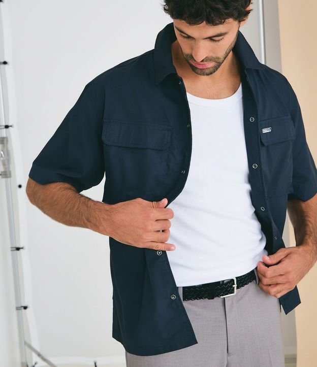Camisa Boxy en Tricolina con Bolsillos Cargo y Etiqueta 11