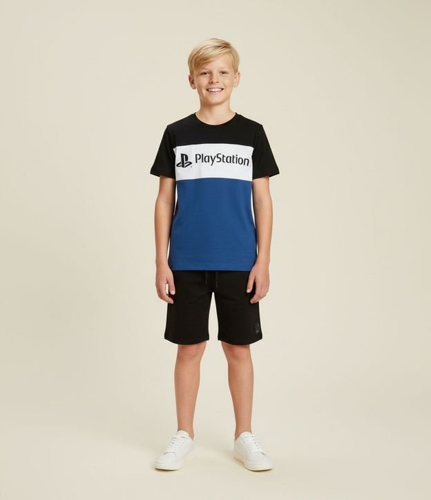 Remera Infantil con Bloques de Color y Estampa Playstation - Talle 5 a 14 años