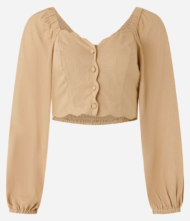 Blusa Cropped en Viscosa y Lino con Botones 4