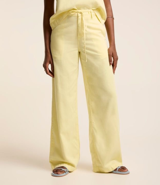 Pantalón Wide Leg en Sarga con Cordón en la Cintura 3