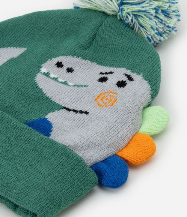 Gorro Infantil en efecto Punto con Dinosaurio 3D y Pompón – Talle U 3