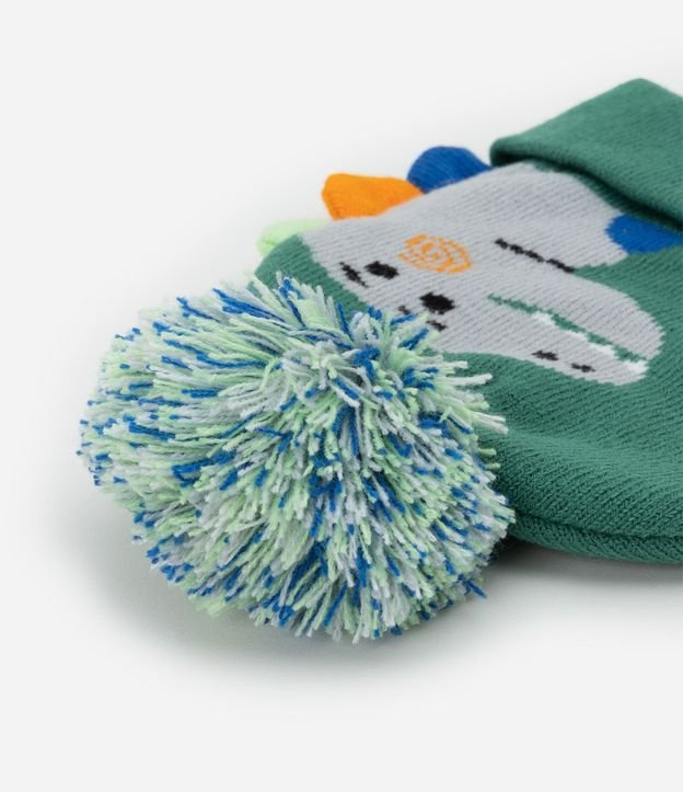 Gorro Infantil en efecto Punto con Dinosaurio 3D y Pompón – Talle U 3